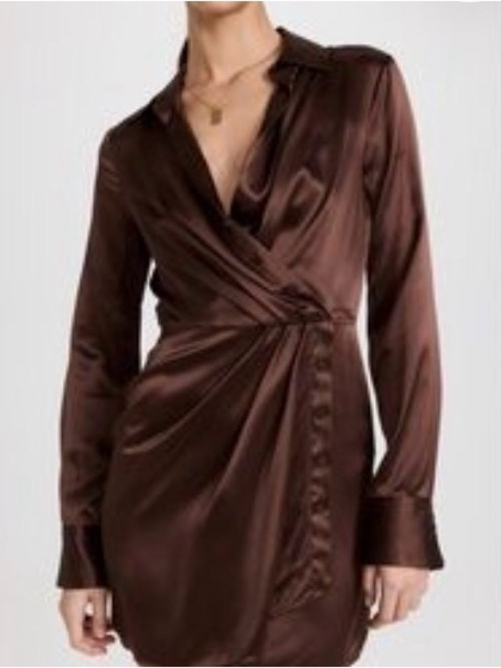 Reformation Silk Long Sleeve Wrap Dress in Brown
